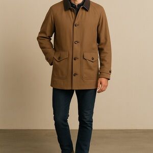 Valstar Milan Loro Piana Men's Luxury Tan Field Chore Barn Jacket Leather Collar